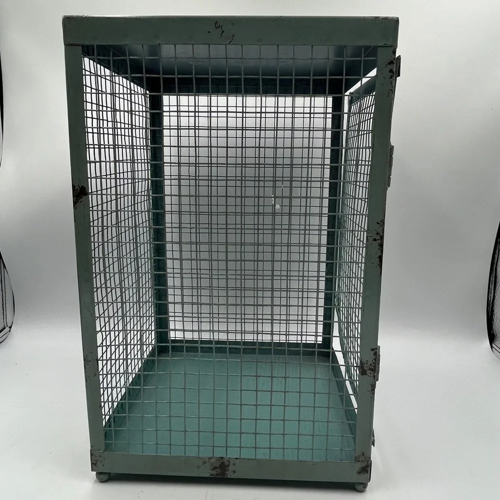 HomeGoods Decorative Lantern Teal Large Farmhouse Metal Mesh 12 x 7.5 x 7.5 Inch